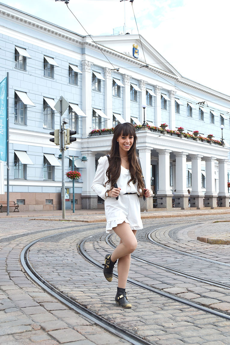 Visit Finland, Helsinki, street style, white playsuit, studded boots, white short jumpsuit