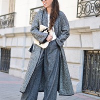 Street style, matchy-matchy style, co-ord outfit, winter palazzo pants, long coat